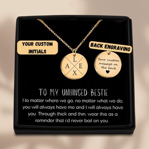 Collar con iniciales personalizado con mensaje en forma de tarjeta para mi mejor amiga desquiciada, regalo para la mejor amiga, regalo para la mejor amiga, personalizado