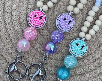 Leopard Smiley Beaded Lanyard