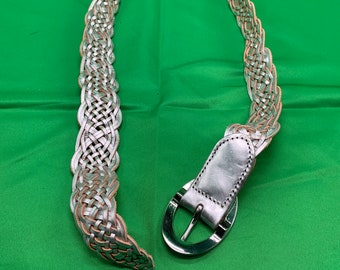 A shiny silver leather belt from Talbots.