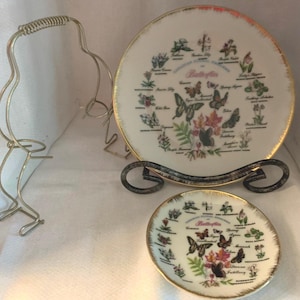 Two tiered plate with handle of Canadian Floral Emblems and Butterflies.