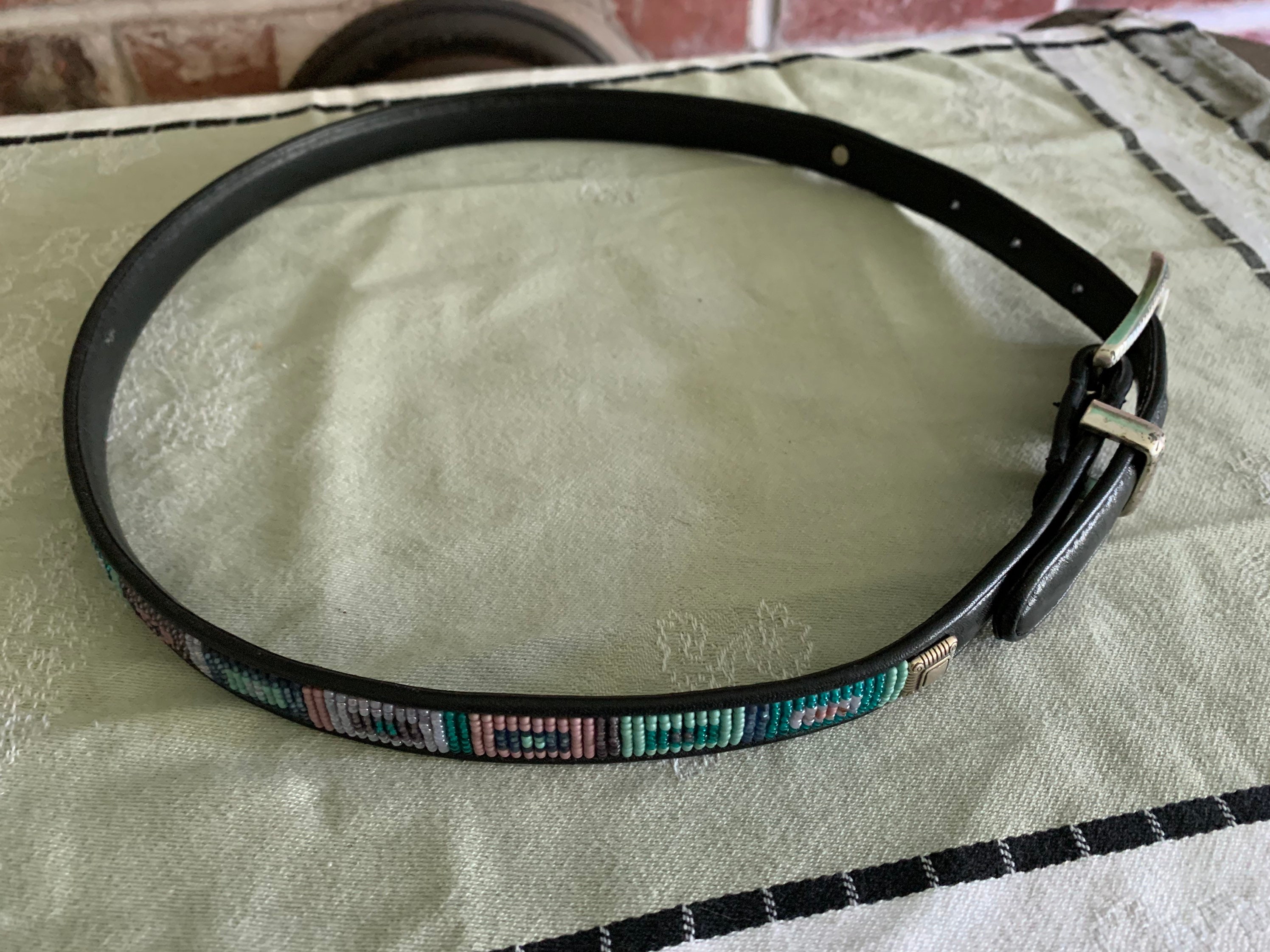 Brighton Beaded Leather Belt Southwestern Style – Size 32 – Black Seed Bead Black Leather Southwestern Narrow Belt Size 30 32  main image 3