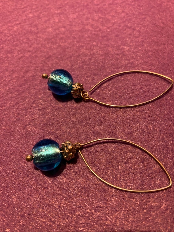 A pair of blue bead and silver wire earrings. - image 4