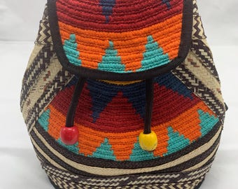 Columbian, handmade Wayuu Mochilia backpack.