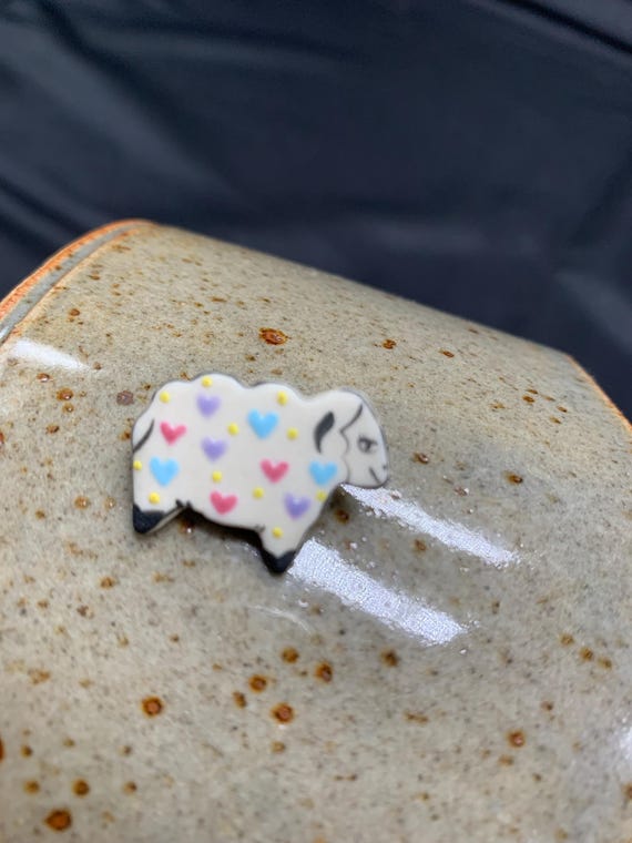 A tiny multicolored sheep pin in ceramic. - image 4