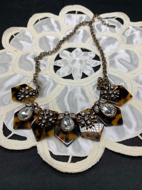 Vintage faux tortoiseshell and crystal necklace by