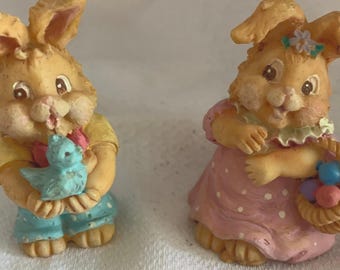 A set of Russ Berrie bunnies, a boy and girl.