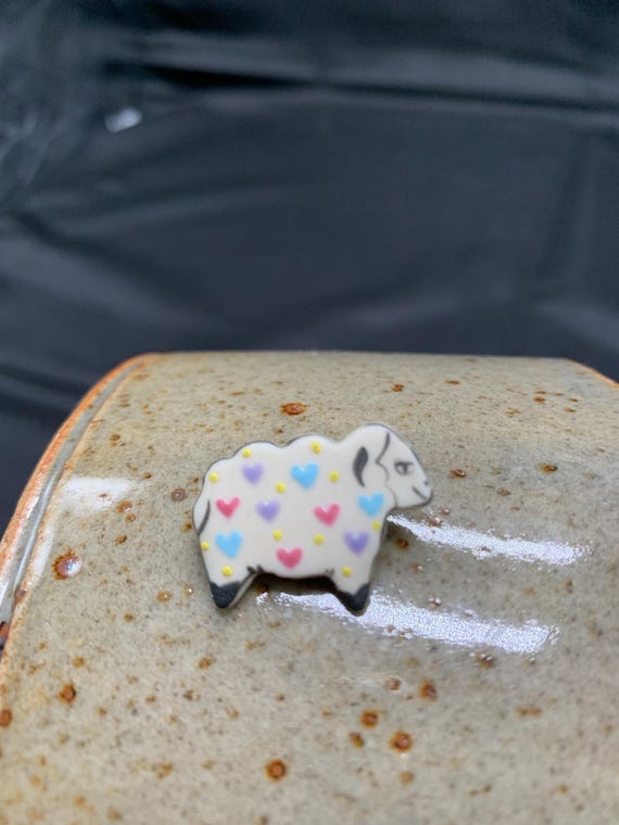 A tiny multicolored sheep pin in ceramic. - image 5