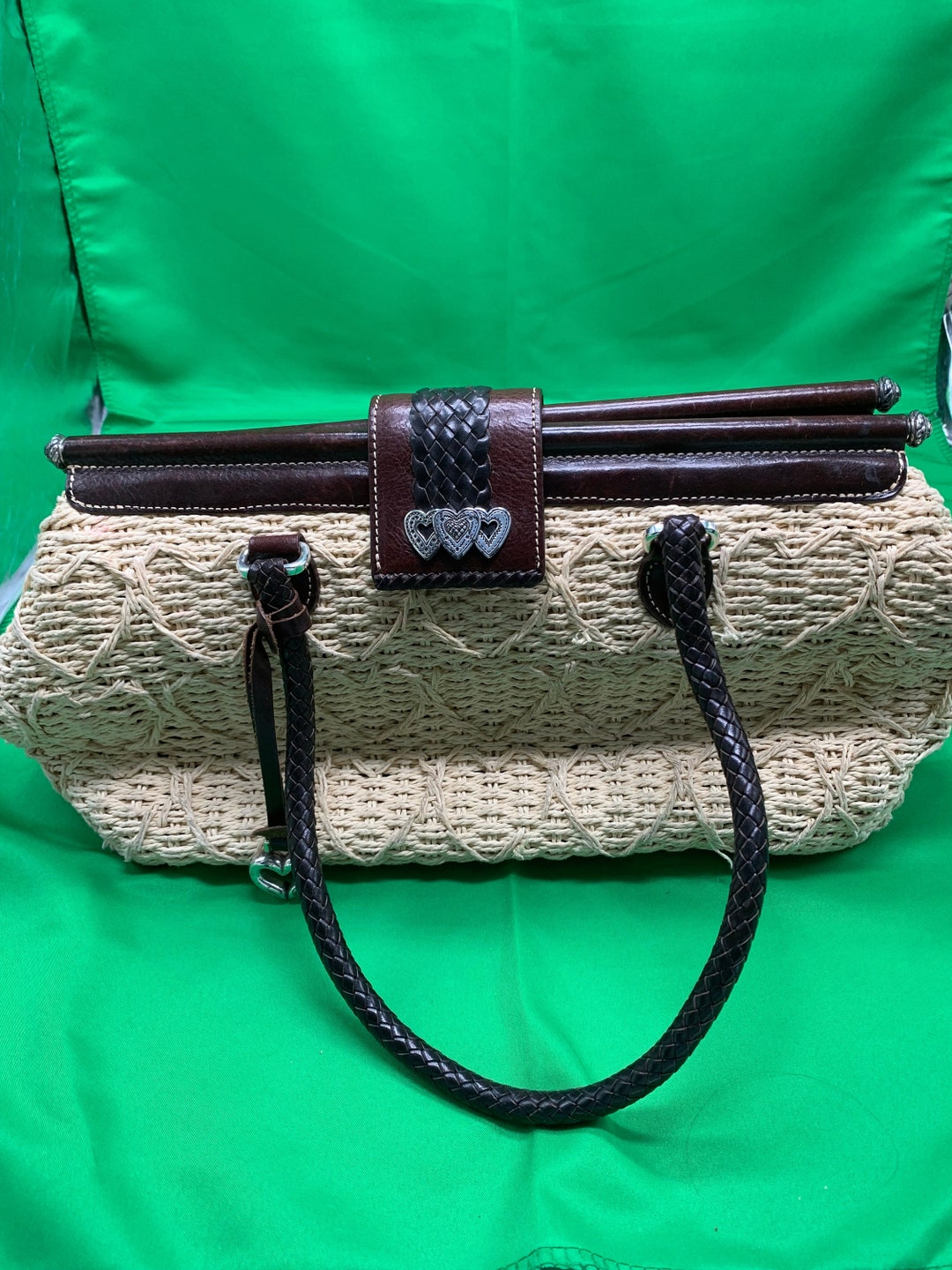 A Brighton Straw Handbag With Leather Trim. - Etsy