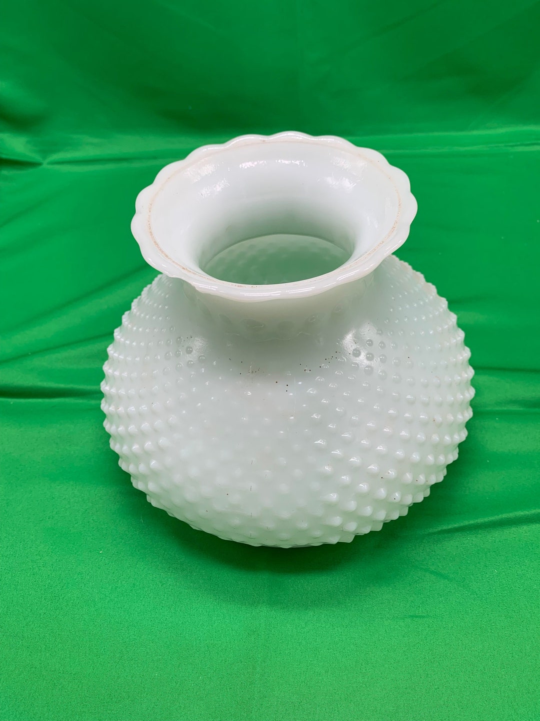 A Hobnail, Milk Glass Lamp Shade, Ruffles on Top. Etsy