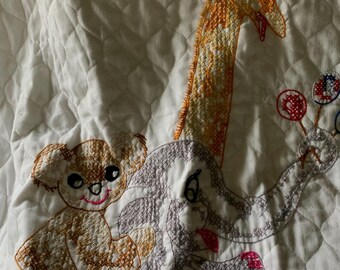 Hand-stitched Animal Baby Blanket, Vintage Lightweight Quilt