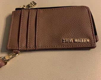 Steve Madden card and wallet wristlet in a dark tan.