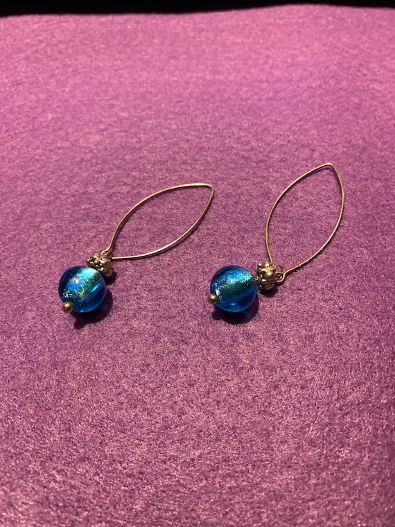 A pair of blue bead and silver wire earrings. - image 2