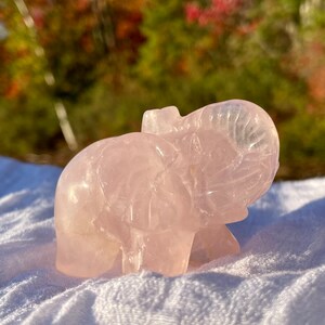 2” Rose Quartz Elephant Hand Carved Crystal 3” long