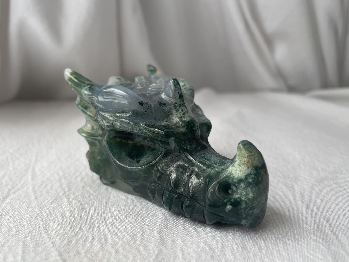Moss Agate Dragon Head High Quality and Hand Carved With - Etsy