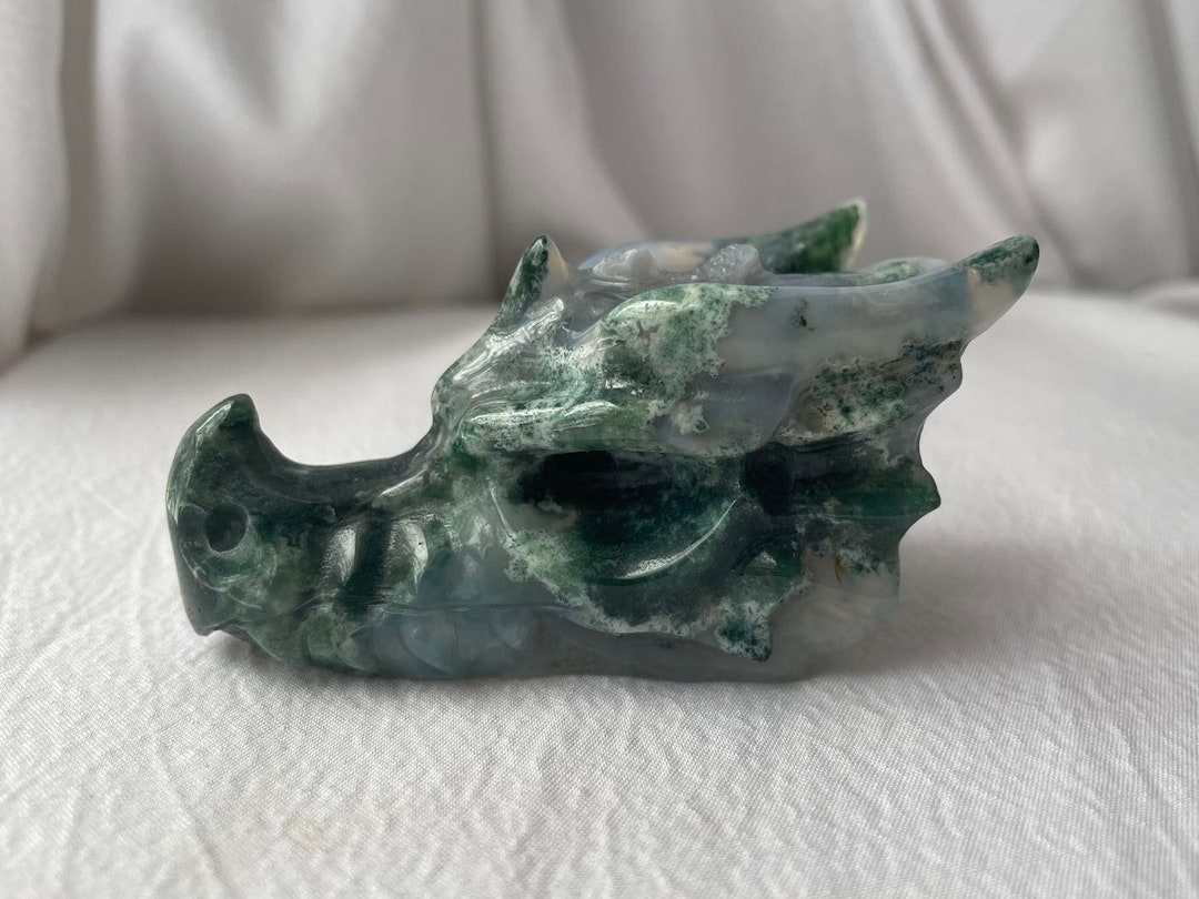 Moss Agate Dragon Head High Quality and Hand Carved With - Etsy