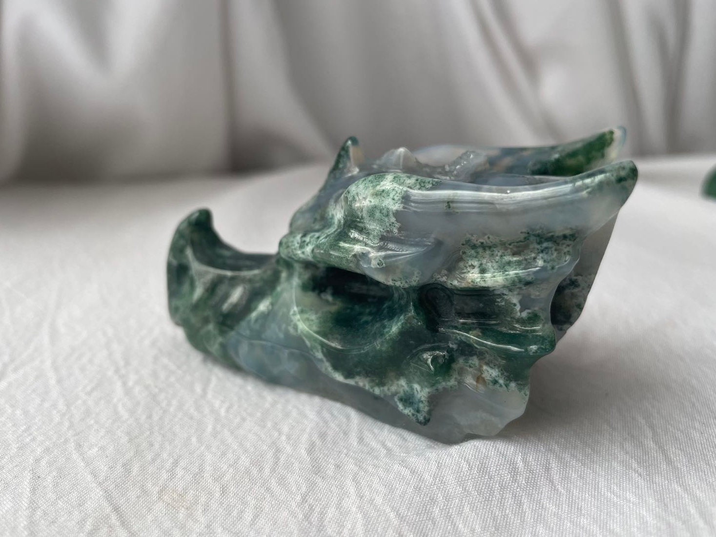 Moss Agate Dragon Head High Quality and Hand Carved With - Etsy