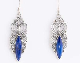 Lapis Lazuli Earring, Handcrafted Silver Jewelry, Marcus Cut Lapis, Vintage Inspired Design