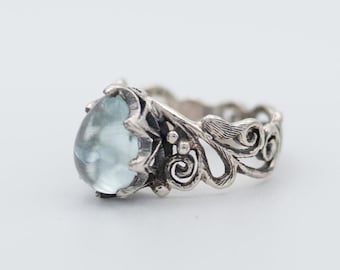 Aquamarine Ring, Handcrafted Jewelry, Cabochon Cut Aquamarine