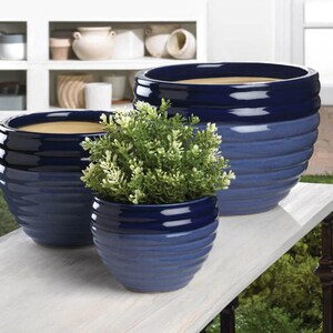 3 Duo Blue Tone Planters || Free Shipping || Trio Outdoor Garden Ceramic Flower Pots | Colorful Indoor Planter Pots | Plant Pots