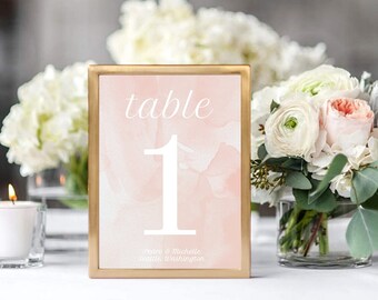 Customizable Table Numbers Template [Text, Watercolor Pink], Table Decor, Modern Weddings sign