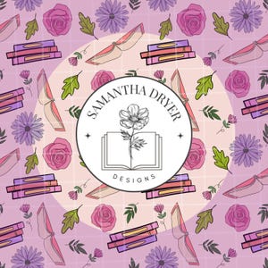 Flowers Books Seamless Pattern 300 DPI PNG Download for Digital Products Fabric Surface Papers Bookish Booklovers Png