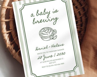 Inbjudan till babyshower med redigerbart kaffetema, Canva, digital nedladdning, babyshower, könsneutralt tema för kaffebönor