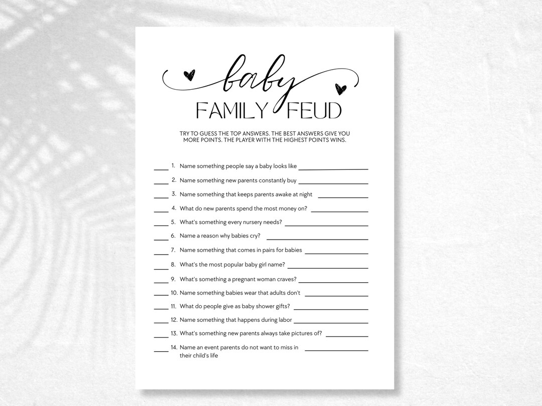 Baby Shower Family Feud Printable Game, Fun Baby Feud for Guests ...
