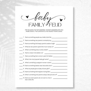 Baby Shower Family Feud Printable Game, Fun Baby Feud for Guests, Gender Neutral Baby Shower Activity, Instant Download