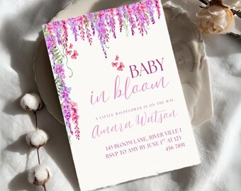 Baby in Bloom Invitation  Floral Baby Shower Invite  Editable Template  Spring Baby Shower  Boho Wildflower Theme Boy Girl Baby Shower