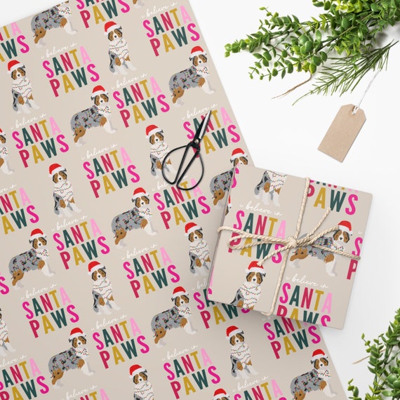 Holiday Australian Shepherd Dog Christmas Gift Wrap, Christmas Gift for Dog Lovers, Dog Mom Gifts