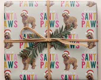 Golden Doodle Dog Gift Wrap, Santa Paws Christmas Wrapping Paper