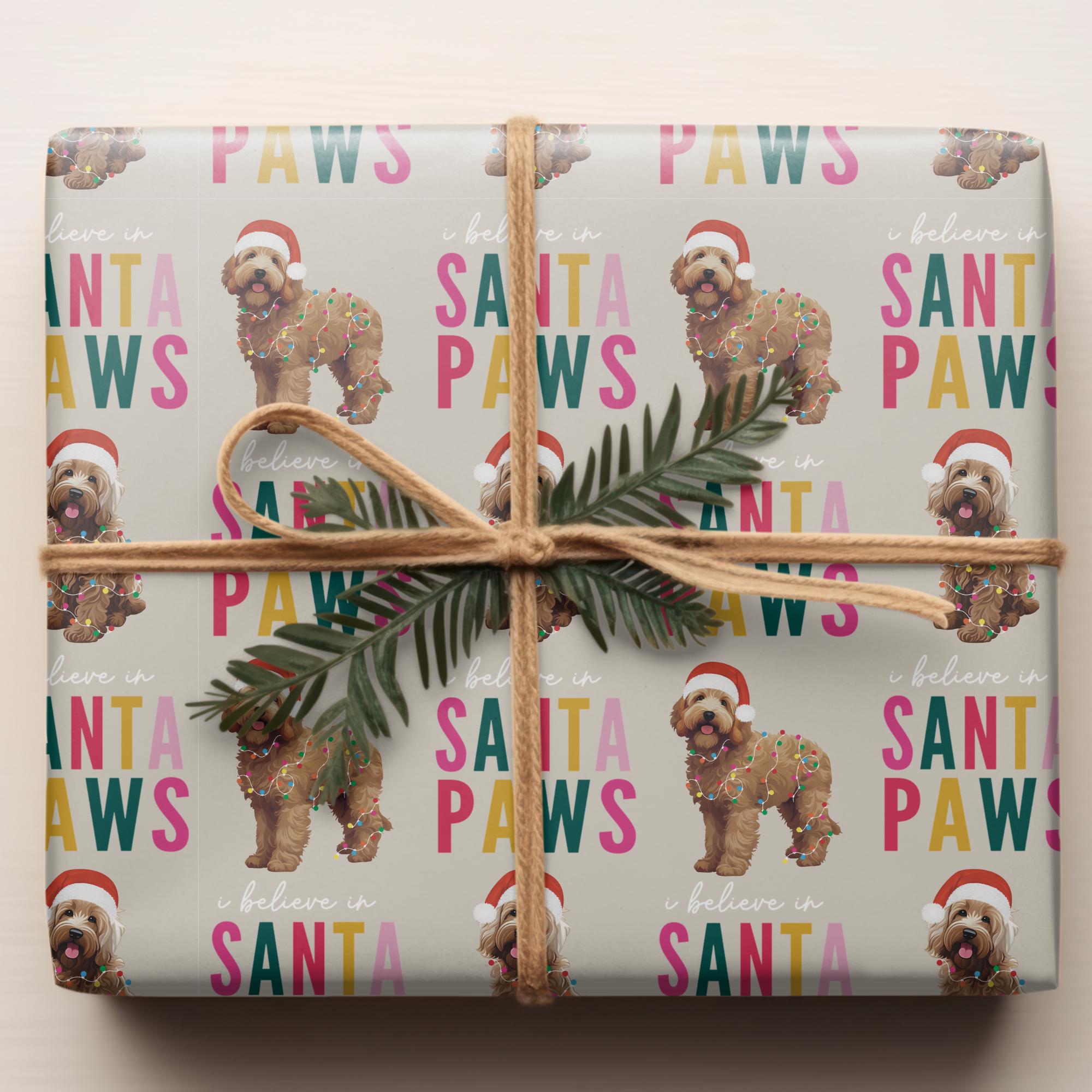 Golden Doodle Dog Gift Wrap, Santa Paws Christmas Wrapping Paper
