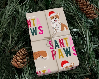Papel de regalo para perros Corgi. Papel de regalo navideño para perros.