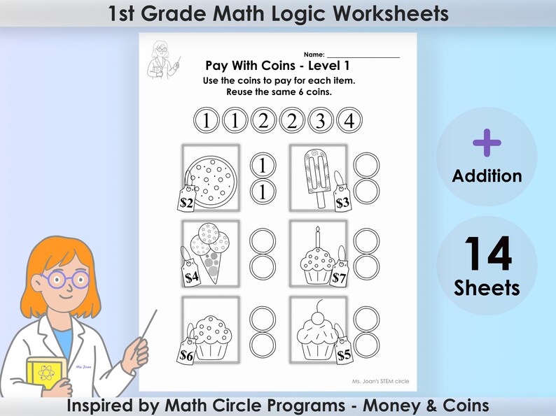 1st Grade Math Worksheets - US Money Coin Activity for Early Finishers ...