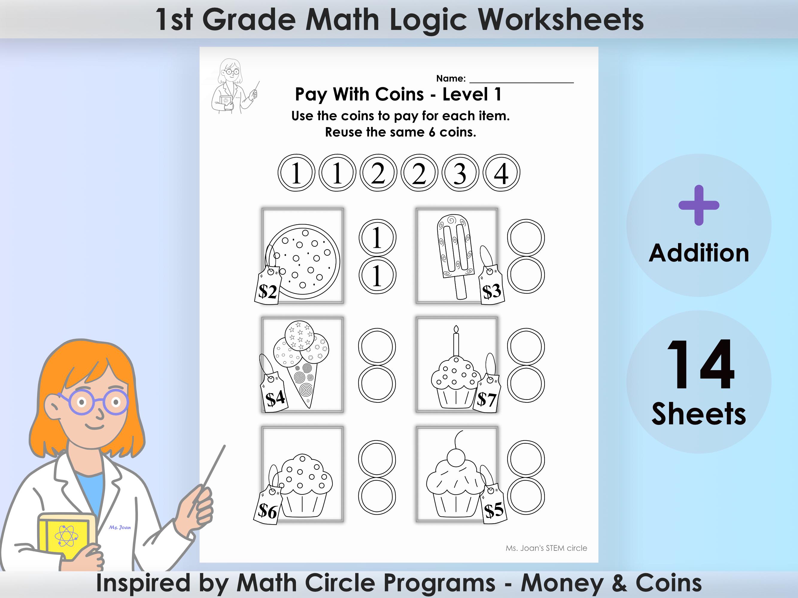 1st Grade Math Worksheets - US Money Coin Activity for Early Finishers ...