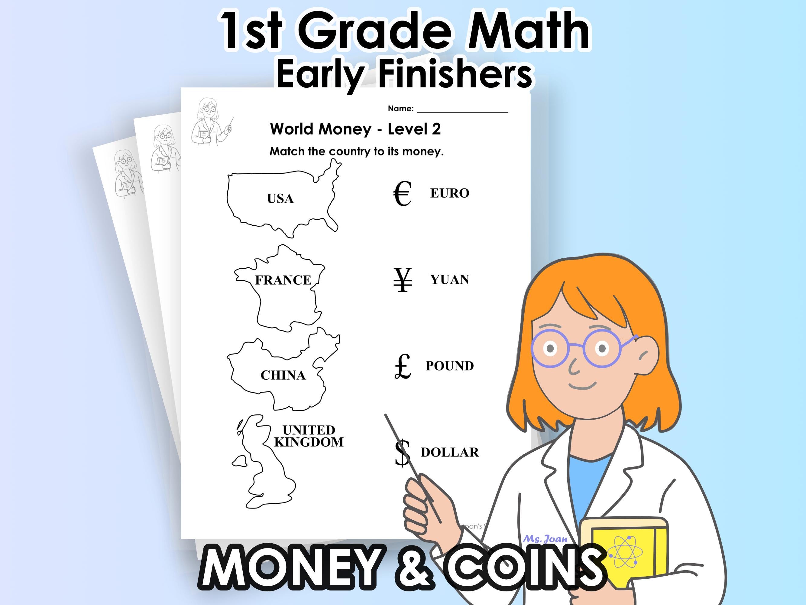 1st Grade Math Worksheets - US Money Coin Activity for Early Finishers ...