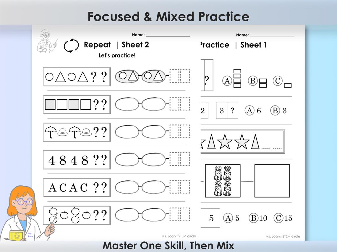 1st Grade Logic Puzzles | Cogat Style Pattern Practice Worksheets for ...