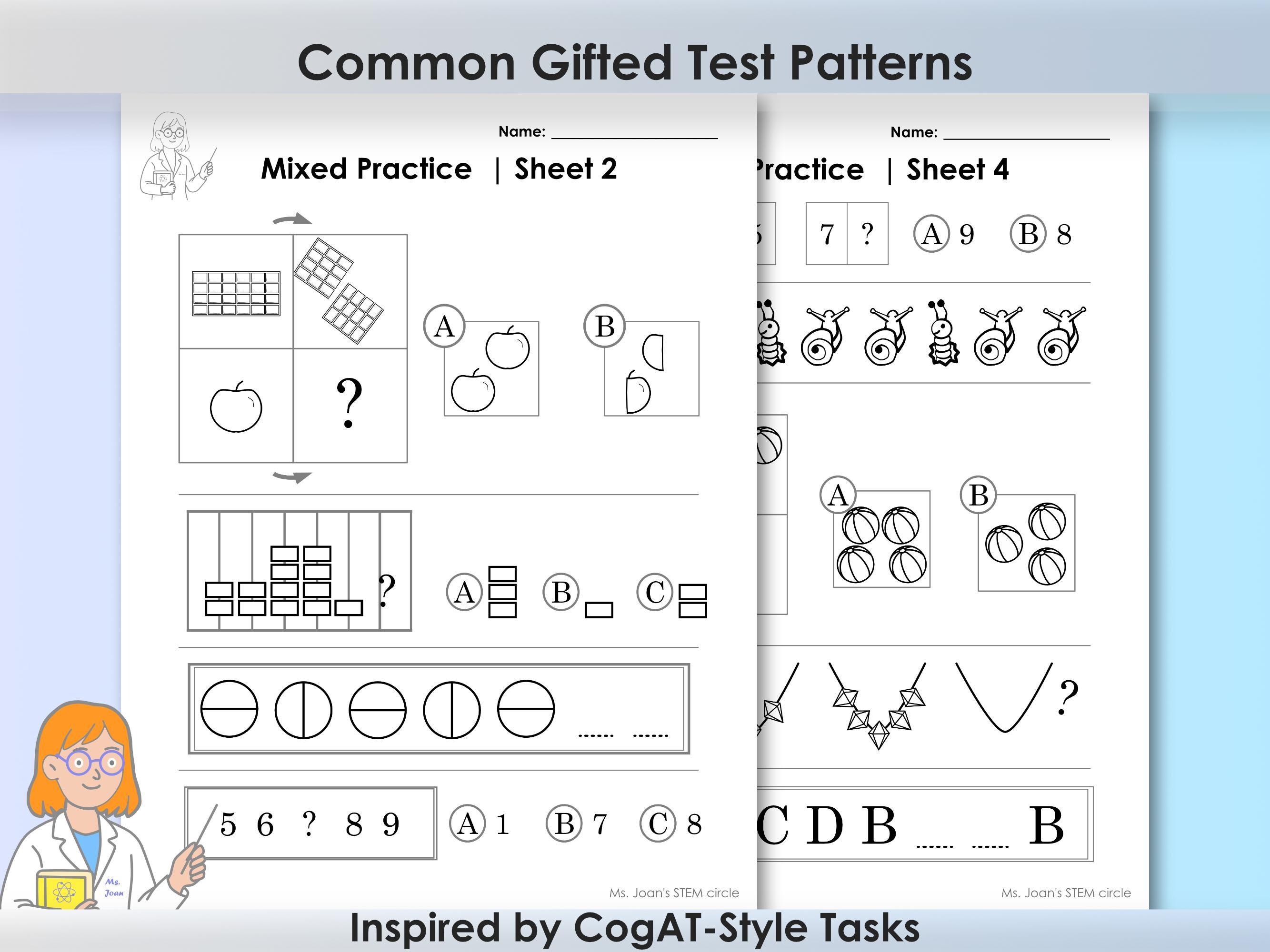 1st Grade Logic Puzzles | Cogat Style Pattern Practice Worksheets for ...