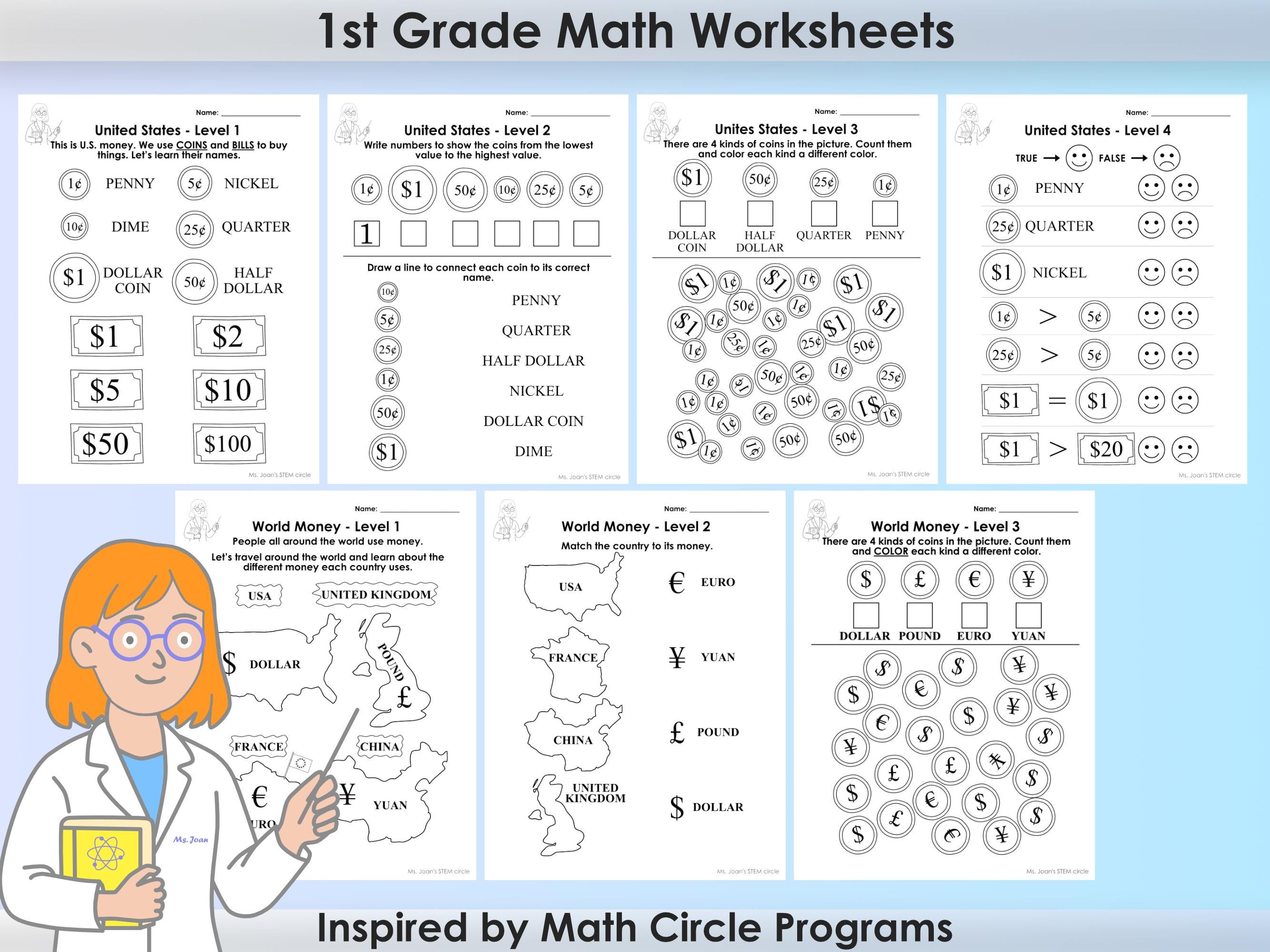 1st Grade Math Worksheets - US Money Coin Activity for Early Finishers ...
