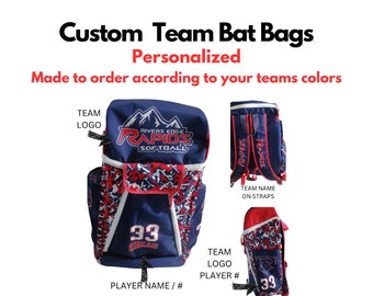 Custom Baseball Team Bat Bag, Softball Team Bat Bag Personalized Baseball Bag, Baseball, Softball Backpack, Player Name and Number