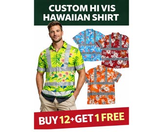 Camisa hawaiana de alta visibilidad personalizada: ropa de trabajo de seguridad, camisa de visibilidad para exteriores, logotipo, a granel, paisajismo, construcción, seguridad verde, naranja