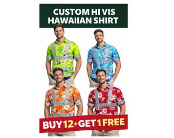 Camisa hawaiana de alta visibilidad personalizada: ropa de trabajo de seguridad, camisa de visibilidad para exteriores, logotipo, a granel, paisajismo, construcción, seguridad verde, naranja