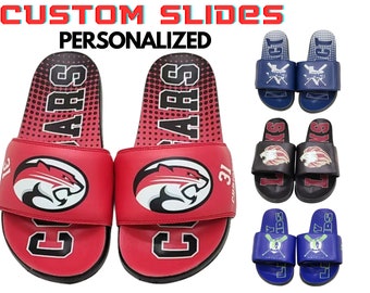 Personalized Slides, Custom Logo Sports Team Slides, Design Your Own Slides, Custom Slide Sandals, Baseball, Hockey, Cheer, Gymnastics, Lax