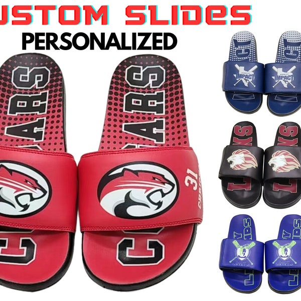 Personalized Slides, Custom Logo Sports Team Slides, Design Your Own Slides, Custom Slide Sandals, Baseball, Hockey, Cheer, Gymnastics, Lax