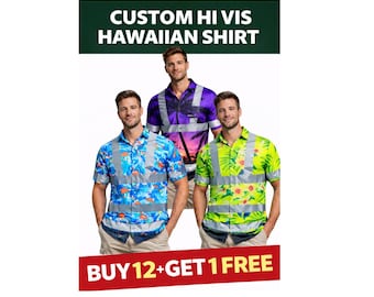 Camisa hawaiana de alta visibilidad personalizada: ropa de trabajo de seguridad, camisa de visibilidad para exteriores, logotipo, a granel, paisajismo, construcción, seguridad verde, naranja