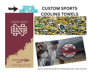 Sports Team Cooling Towels, Bulk Orders Personalized Player Name, Number, Logo, Baseball, Softball, Football, Lacrosse, Soccer cooling towel