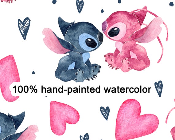 Lilo and Stitch digital paper Watercolor heart digital paper Mounted Print  for Sale by rickmadala
