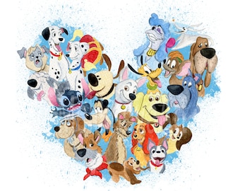 Dog Cartoon Character Watercolor Clipart, PNG (Digital Download)