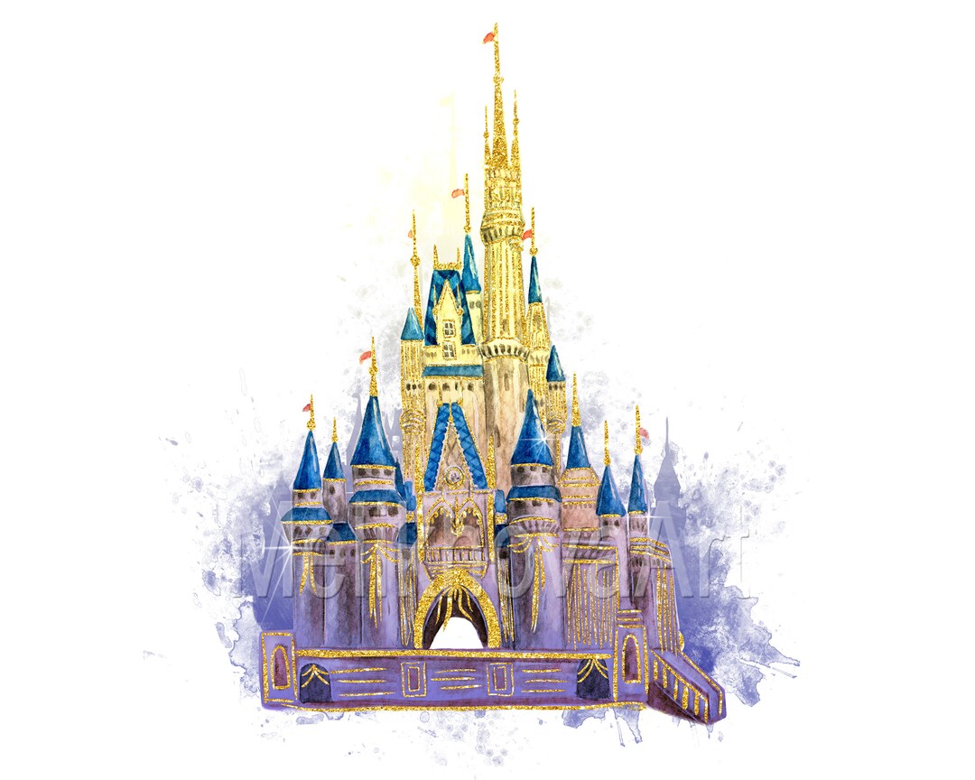 50th Anniversary Magic Kingdom Castle Print, Gold Glitter PNG (digital ...