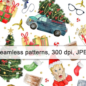 Home Alone, Weihnachtsfilm, Kaffee, Aquarell, druckbar, Shirt, Digitalpapier, Sublimation, Nahtloses Muster, Druck, Design